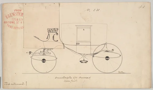 Design for Coach, no. 231 by Brewster & Co., drawing, 1855-1865