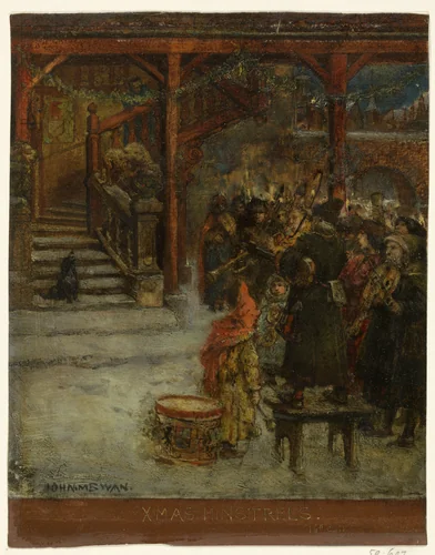 Groep zingende en musicerende figuren by John Macallan Swan, drawing, 1857-1910