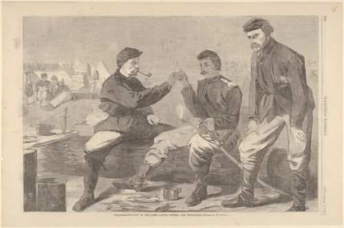 Thanksgiving Day in the Army – After Dinner: The Wish-Bone (from "Harper's Weekly," Vol. VIII) by Winslow Homer, print, 1864