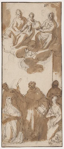 Madonna and Child in the Clouds, Adored by Saints by Italian 17th Century, drawing, 1605-1615