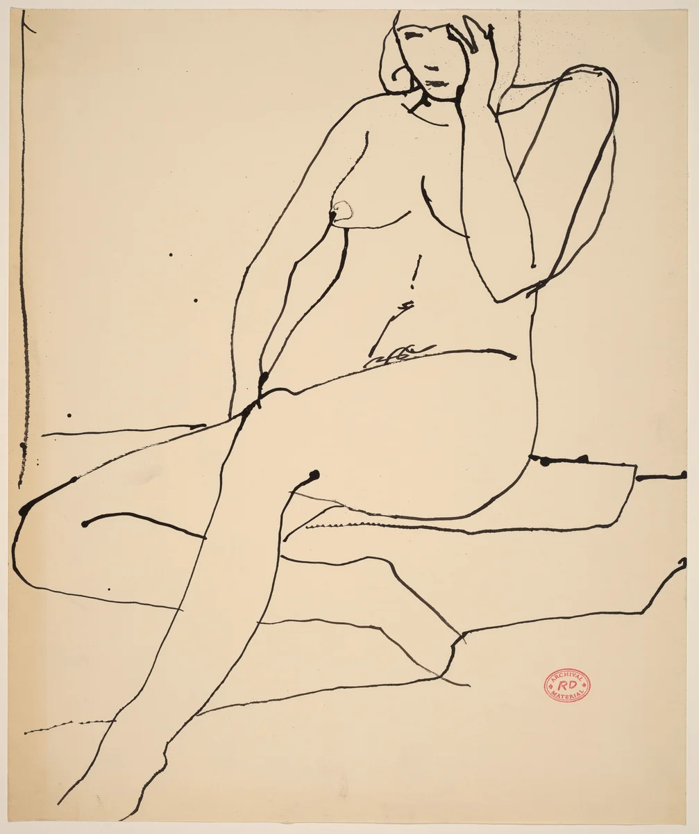 Untitled [seated nude touching her left temple] by Richard Diebenkorn, drawing, 1955-1967