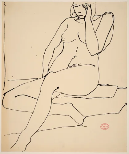 Untitled [seated nude touching her left temple] by Richard Diebenkorn, drawing, 1955-1967