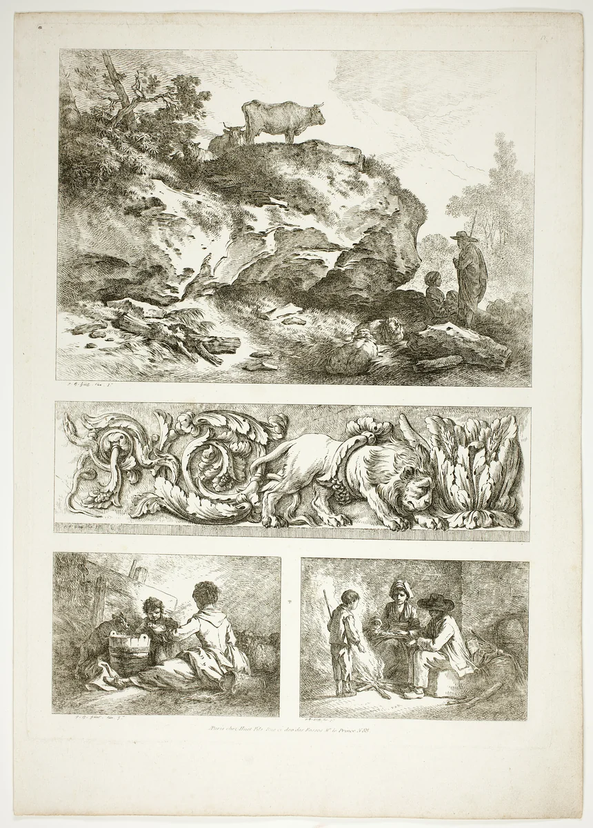Plate Nine of 38 from Oeuvres de J. B. Huet by Jean Baptiste Huet, print, 1796-1799