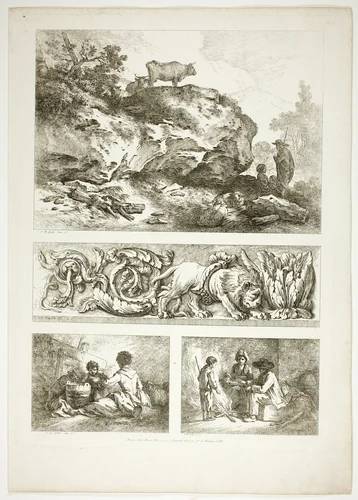 Plate Nine of 38 from Oeuvres de J. B. Huet by Jean Baptiste Huet, print, 1796-1799