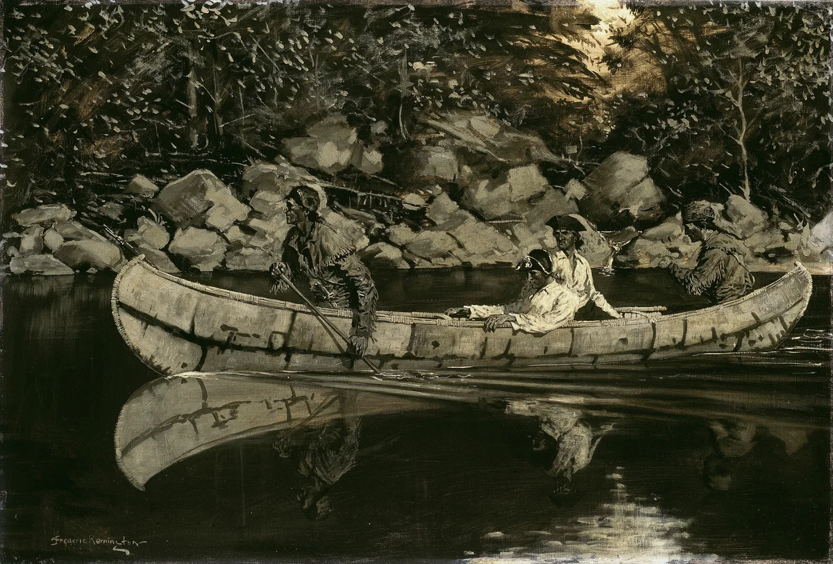 Paddling the Wounded British Officer by Frederic Remington, painting, 1897