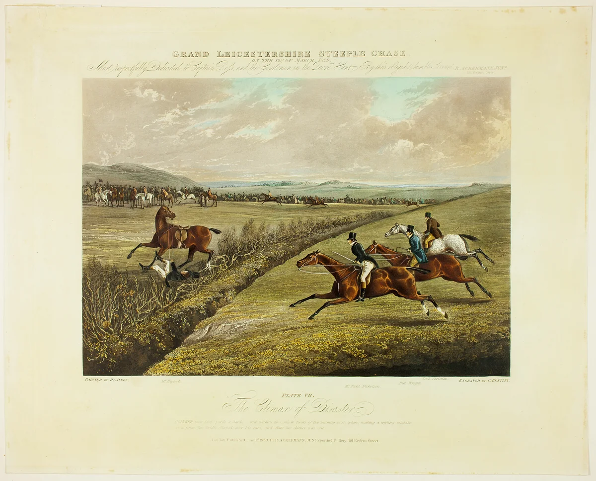 Climax of Disaster, from Grand Leicestershire Steeplechase by Charles Bentley
Henry Alken
R.A. Ackermann, print, 1830