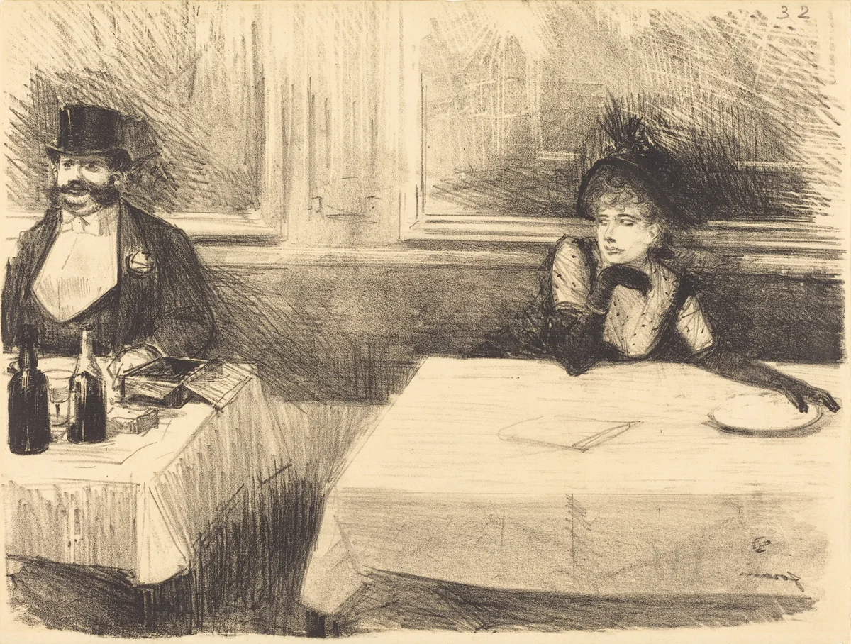 Au restaurant (At the Restaurant) by Jean-Louis Forain, print, 1890