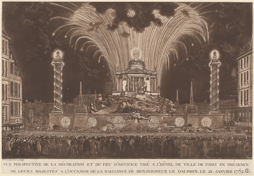 La Décoration et du Feu d'Artifice... la Naissance de Monseigneur le Daufin (Fireworks Celebrating the Birth of the Dauphin) by Victor Jean Nicolle, print, 1782