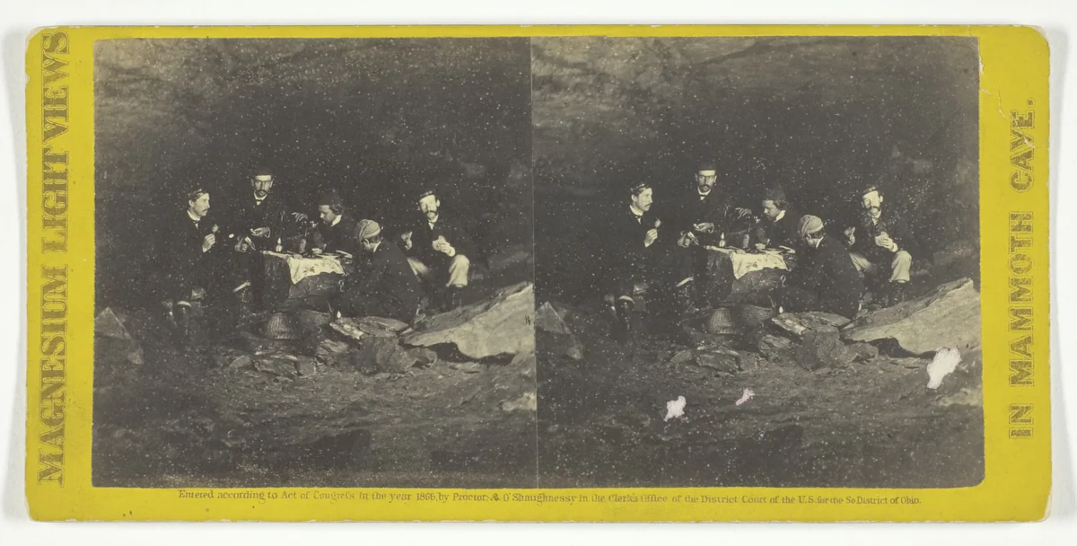 Dining in "Great Relief", No. 28 from the series "Mammoth Cave Views" by Chas Waldack, photograph, 1866
