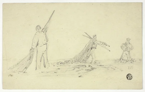 Men Carrying Nets by John Skinner Prout, drawing, 1820-1876