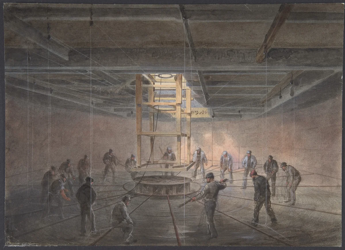 Interior of One of the Tanks on Board the Great Eastern: The Cable Passing Out by Robert Charles Dudley, drawing, 1865-1866