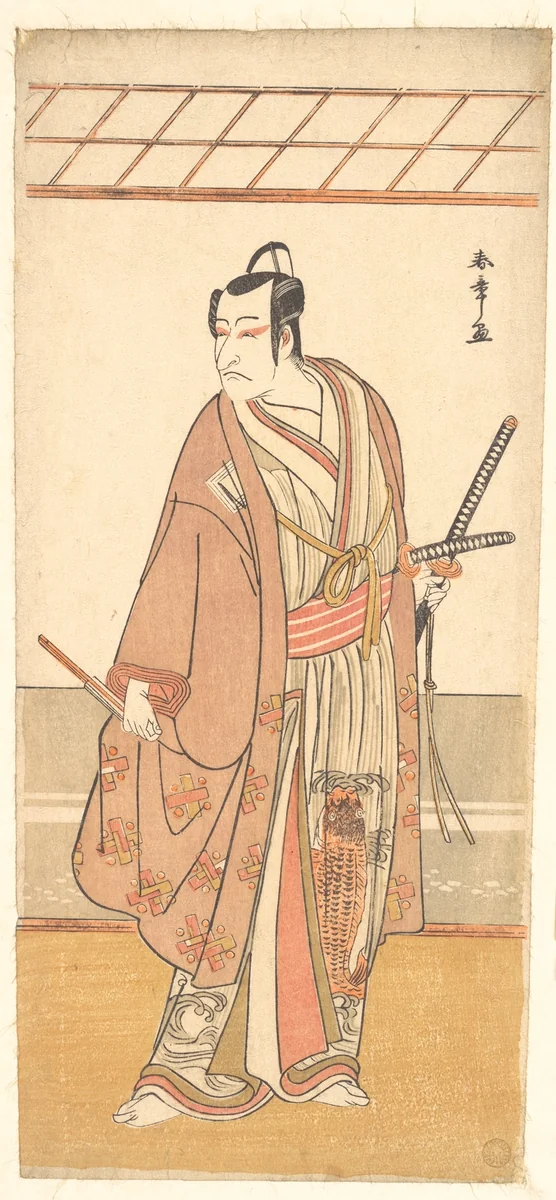 The Actor Ichikawa Danjuro V as a Samurai Attired in a Purple Haori (Coat) by Katsukawa Shunshô (勝川春章), print, 1768-1788