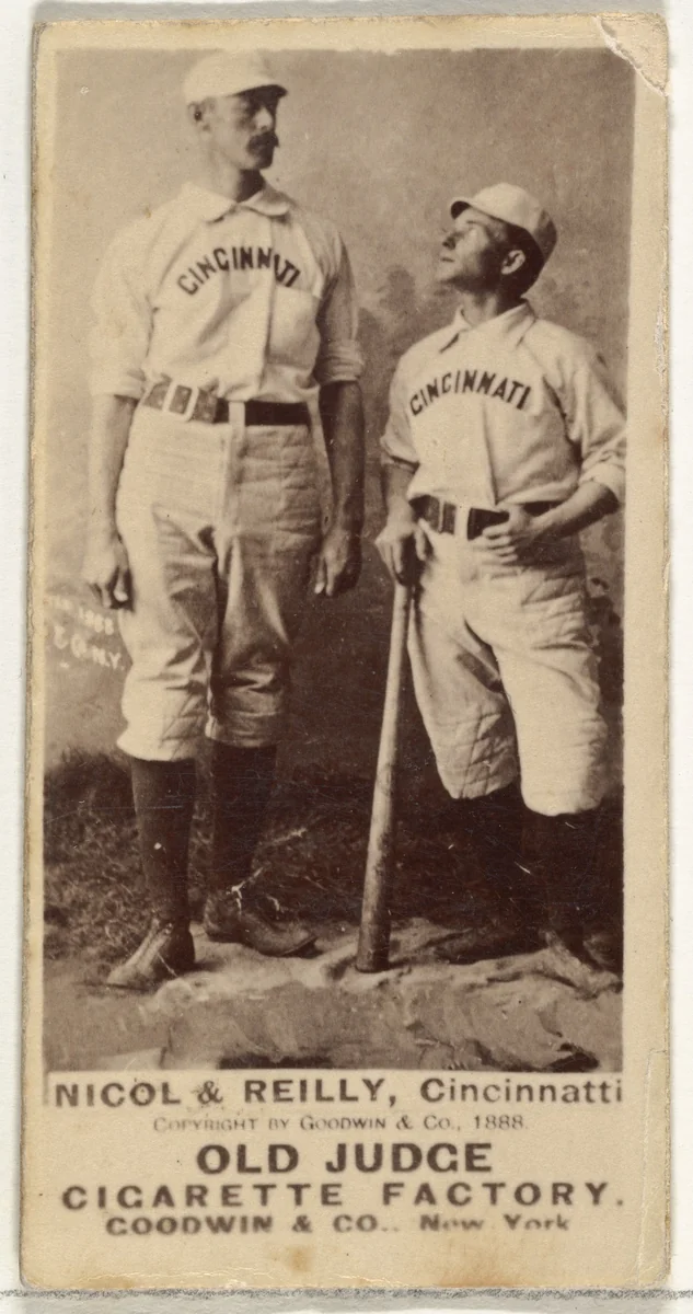 Hugh N. "Little Nick" Nicol and John Good "Long John" Reilly, Cincinnati, from the Old Judge series (N172) for Old Judge Cigarettes by Goodwin & Company, photograph, 1888