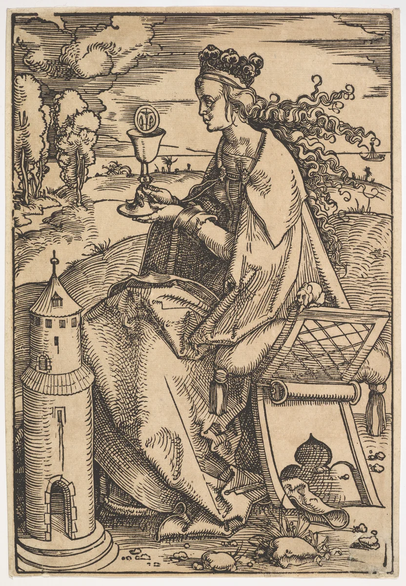 St. Barbara by Hans Baldung, print, 1500-1510