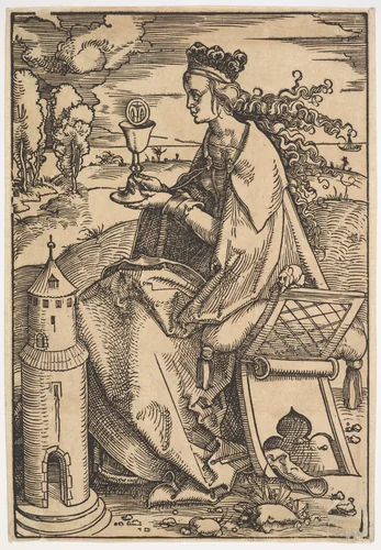 St. Barbara by Hans Baldung, print, 1500-1510