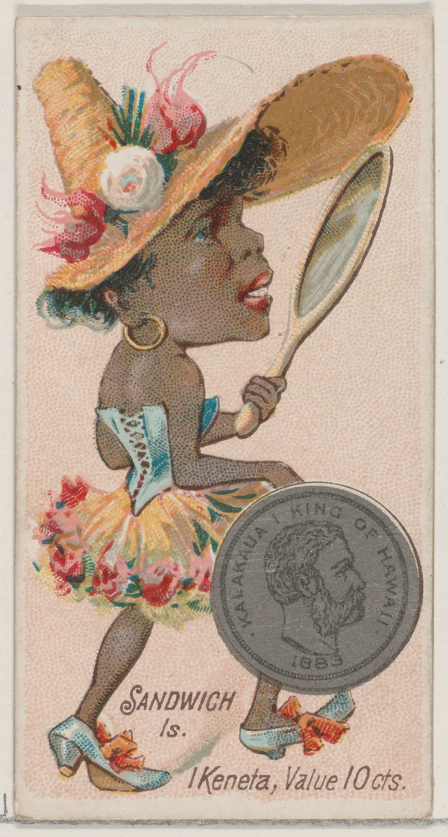 Caricatured figure from the Sandwich Islands, 1 Keneta, from the series Coins of All Nations (N72, variation 2) for Duke brand cigarettes by W. Duke, Sons & Co., print, 1889