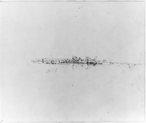 Factories on the Shoreline (from Sketchbook) by John William Casilear, artwork, 1834-1838