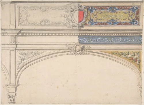 Design for Decorated Archway, Monaco Pavillion by Jules-Edmond-Charles Lachaise, drawing, 1878