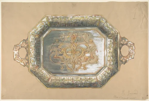 Design for an Embossed Silver Platter by anonymous, drawing, 1800-1899