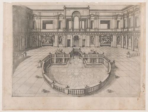 Great Hall within the Villa of Pope Julius, from "Speculum Romanae Magnificentiae" by anonymous, print, 1530-1580