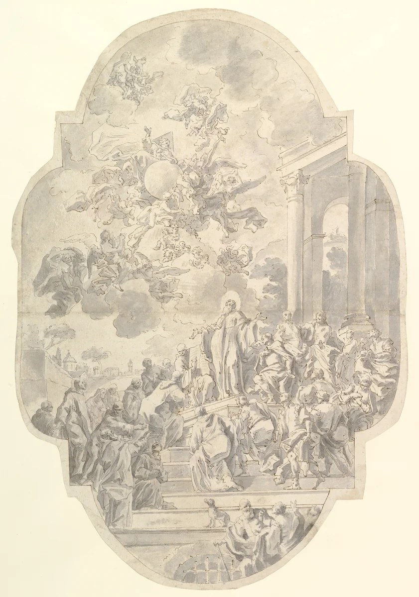The Vision of Saint Benedict by Francesco de Mura, drawing, 1740