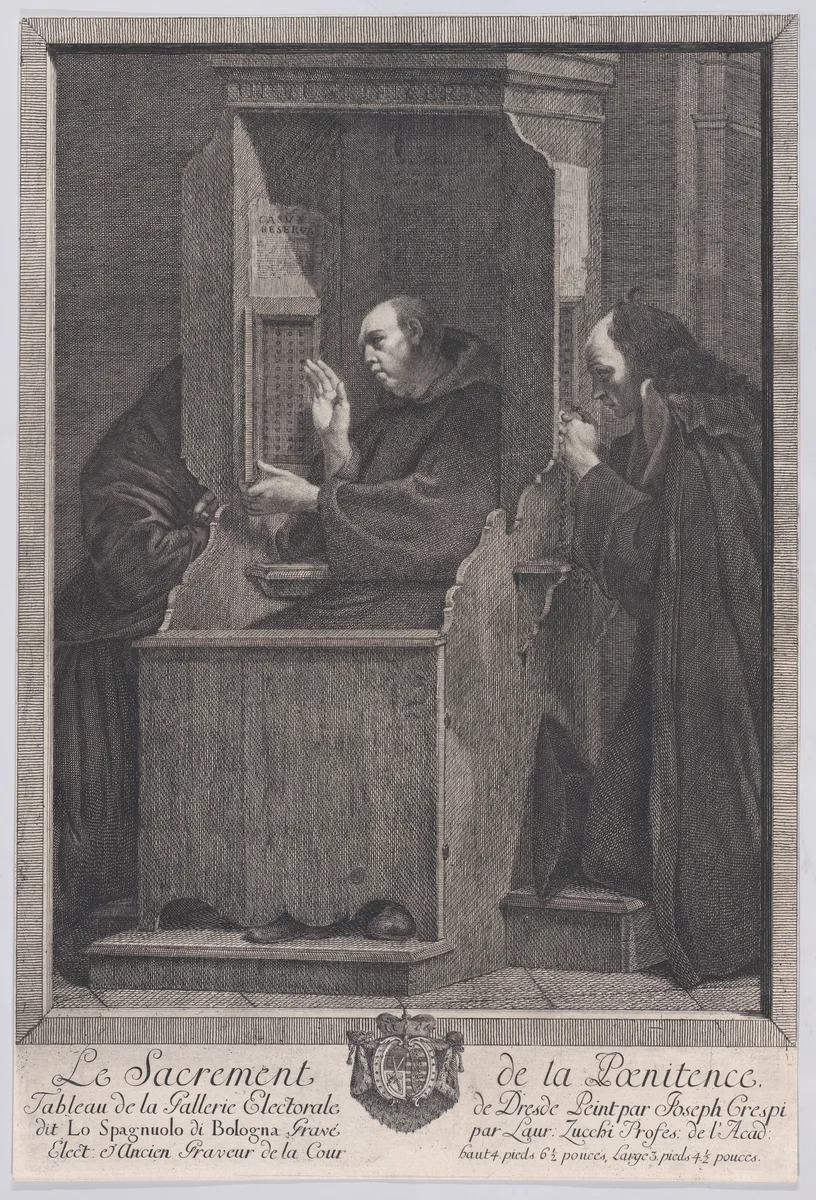 Penitence, from "The Seven Sacraments" by Lorenzo Zucchi, print, 1767