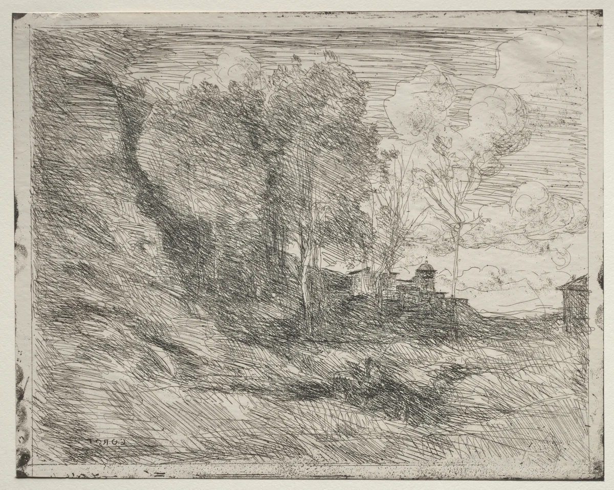 A Souvenir of Ostia by Jean-Baptiste-Camille Corot, print, 1921