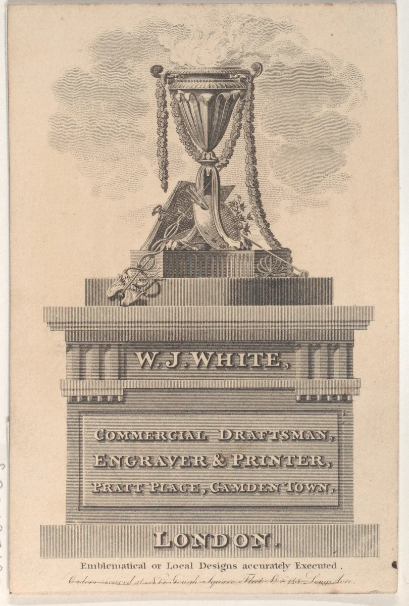 Trade Card for W. J. White, Commercial Draftsman, Engraver & Printer by anonymous, print, 1800-1900