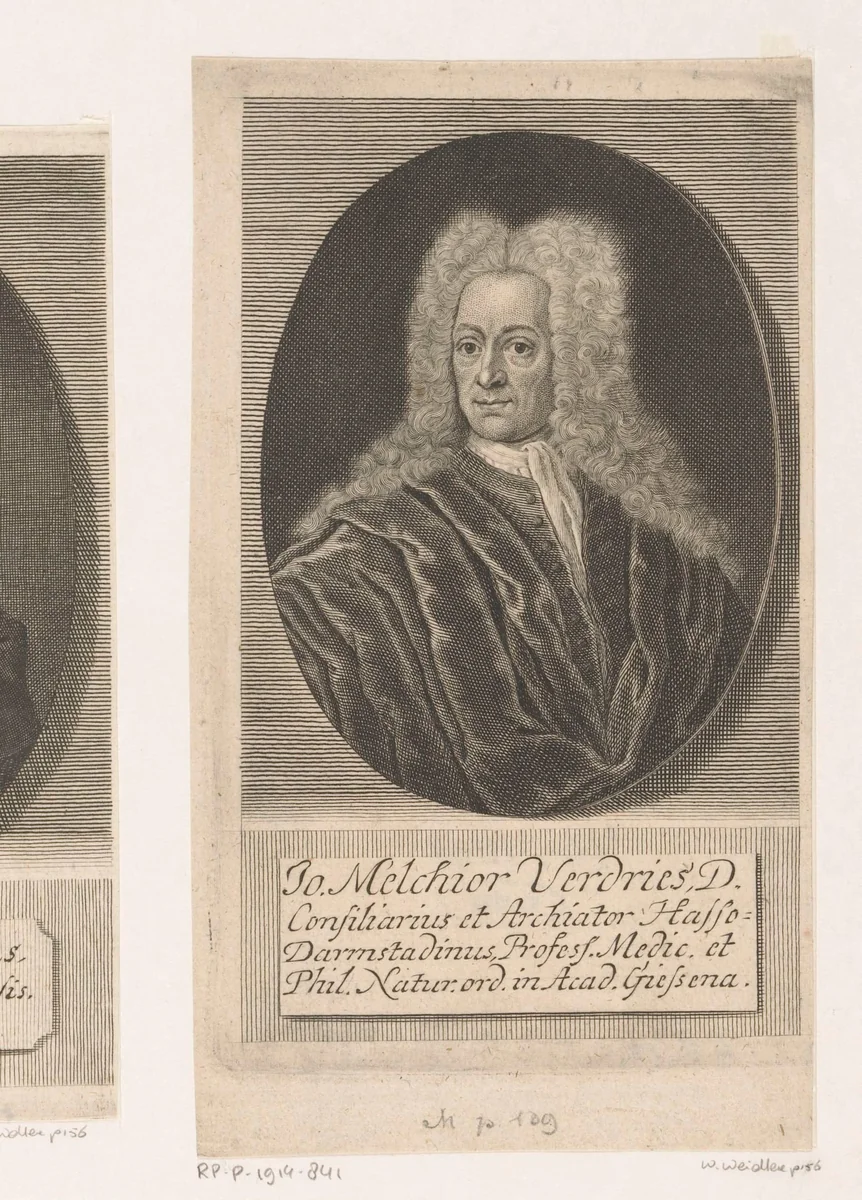 Portret van Johann Melchior Verdries by Martin Bernigeroth, print, 1731