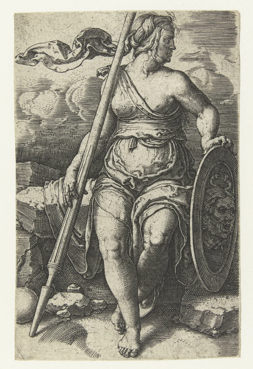 Pallas Athene by Lucas van Leyden, print, 1528-1532
