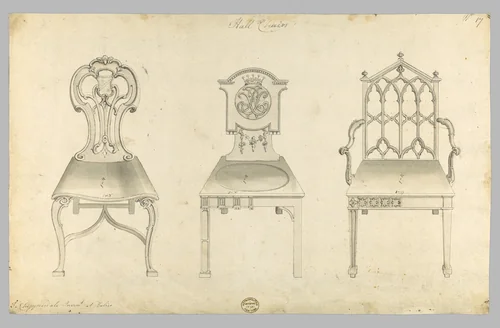 Hall Chairs, in Chippendale Drawings, Vol. I by Thomas Chippendale, drawing, 1759