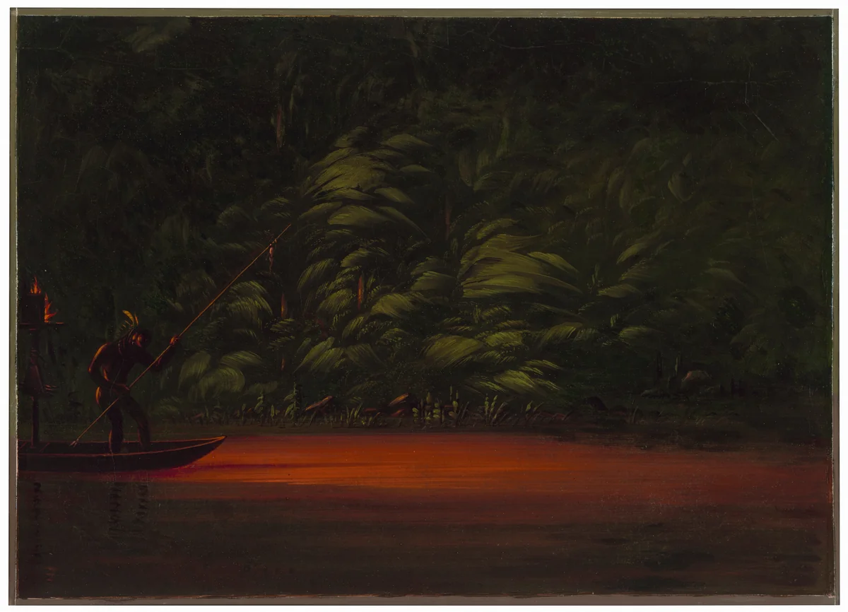 Spearing by Torchlight on the Amazon by George Catlin, painting, 1854-1869