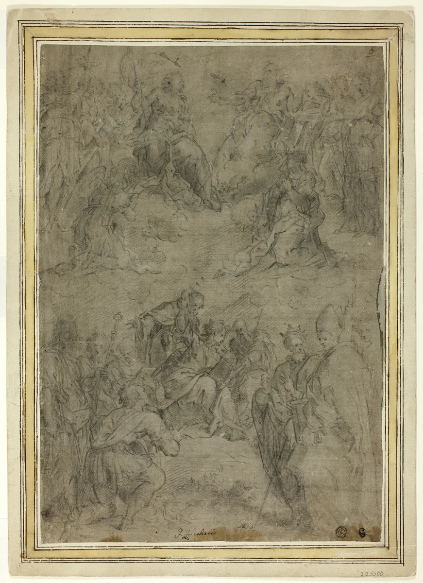 Trinity with the Virgin, and Ten Saints by Tommaso Manzuoli, drawing, 1563-1567