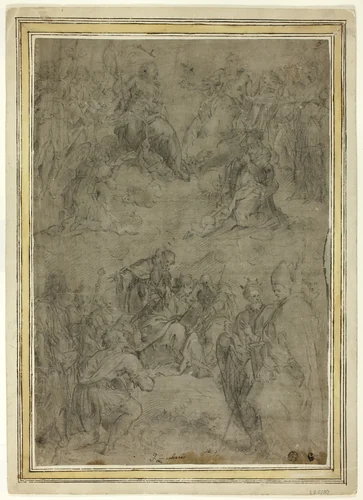 Trinity with the Virgin, and Ten Saints by Tommaso Manzuoli, drawing, 1563-1567