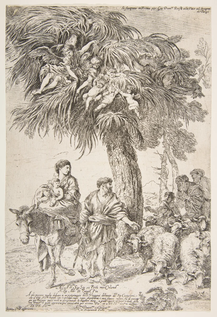The Holy Family on their flight into Egypt by Giovanni Benedetto Castiglione, print, 1642-1652
