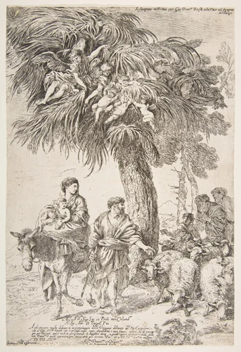 The Holy Family on their flight into Egypt by Giovanni Benedetto Castiglione, print, 1642-1652