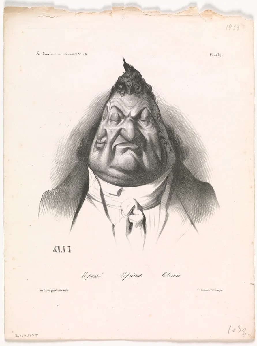 The Past, the Present, and the Future (Le passé – Le présent – L'Avenir), published in La Caricature, no. 166, Jan. 9, 1834 by Honoré Daumier, print, 1834