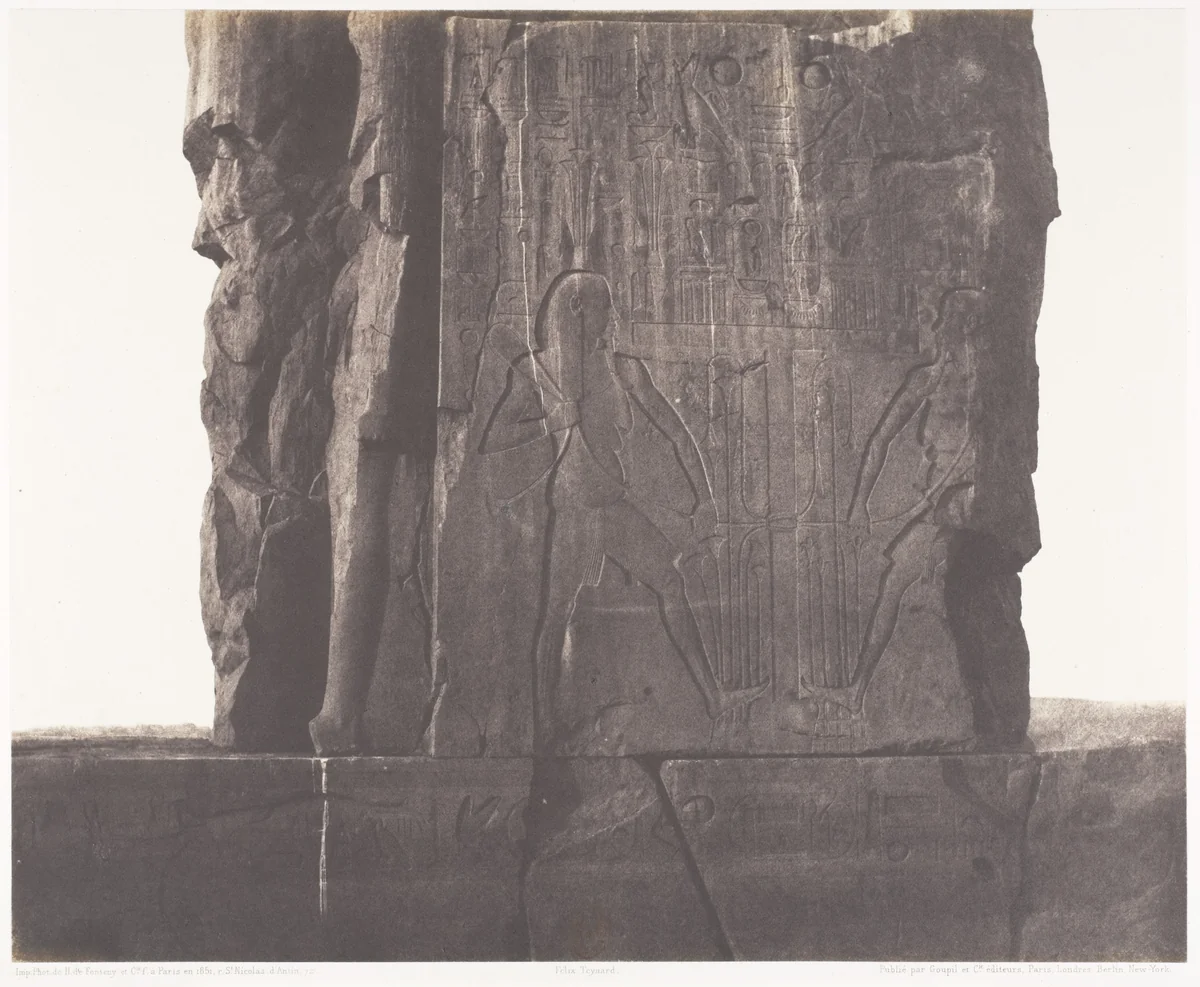 Gournah (Thèbes), Colosse de Gauche - Décoration de la Face Nord-Est du Trône by Félix Teynard, photograph, 1851-1852