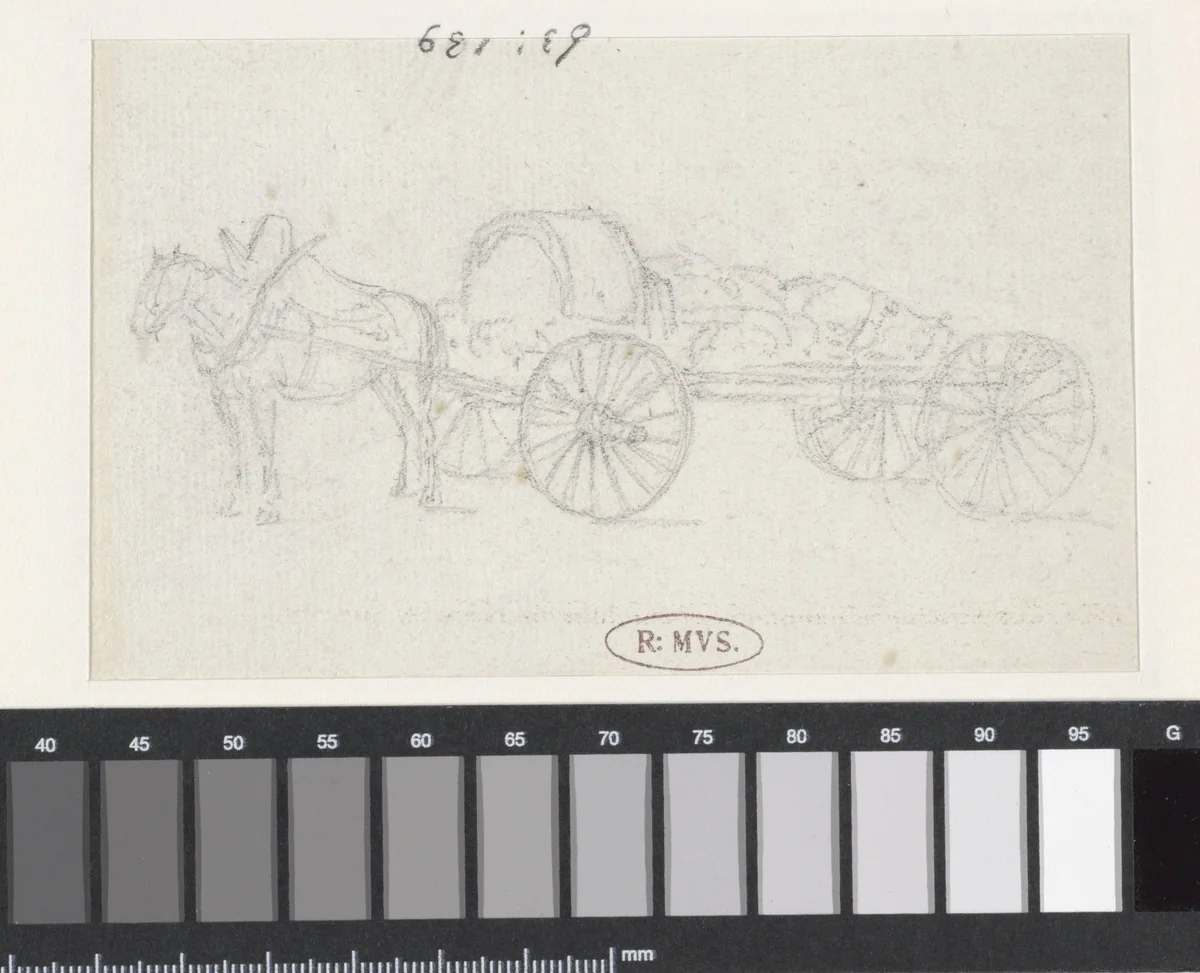 Wagen met paard by Georges Michel, drawing, 1773-1843