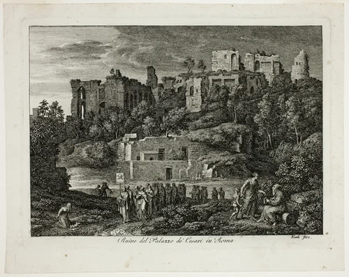 Ruins of the Palace of the Caesars in Rome, plate eight from Die Römische Ansichten by Joseph Anton Koch, print, 1810