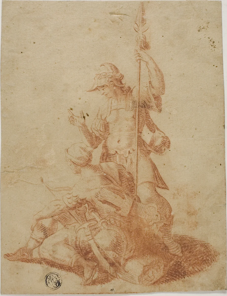 Two Male Warriors by Salvator Rosa, drawing, 1635-1673