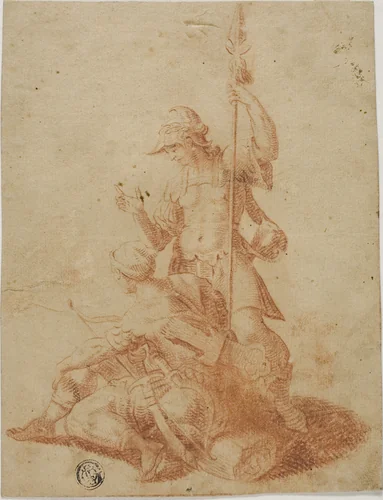 Two Male Warriors by Salvator Rosa, drawing, 1635-1673