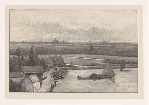 Landschap met zeilschepen op het water by Richard Nicolaüs Roland Holst, print, 1892