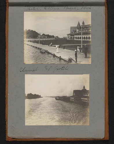 Gezicht op het voormalige Ottawa Beach Hotel aan het water in Michigan by Jan van der Mey, book, 1902
