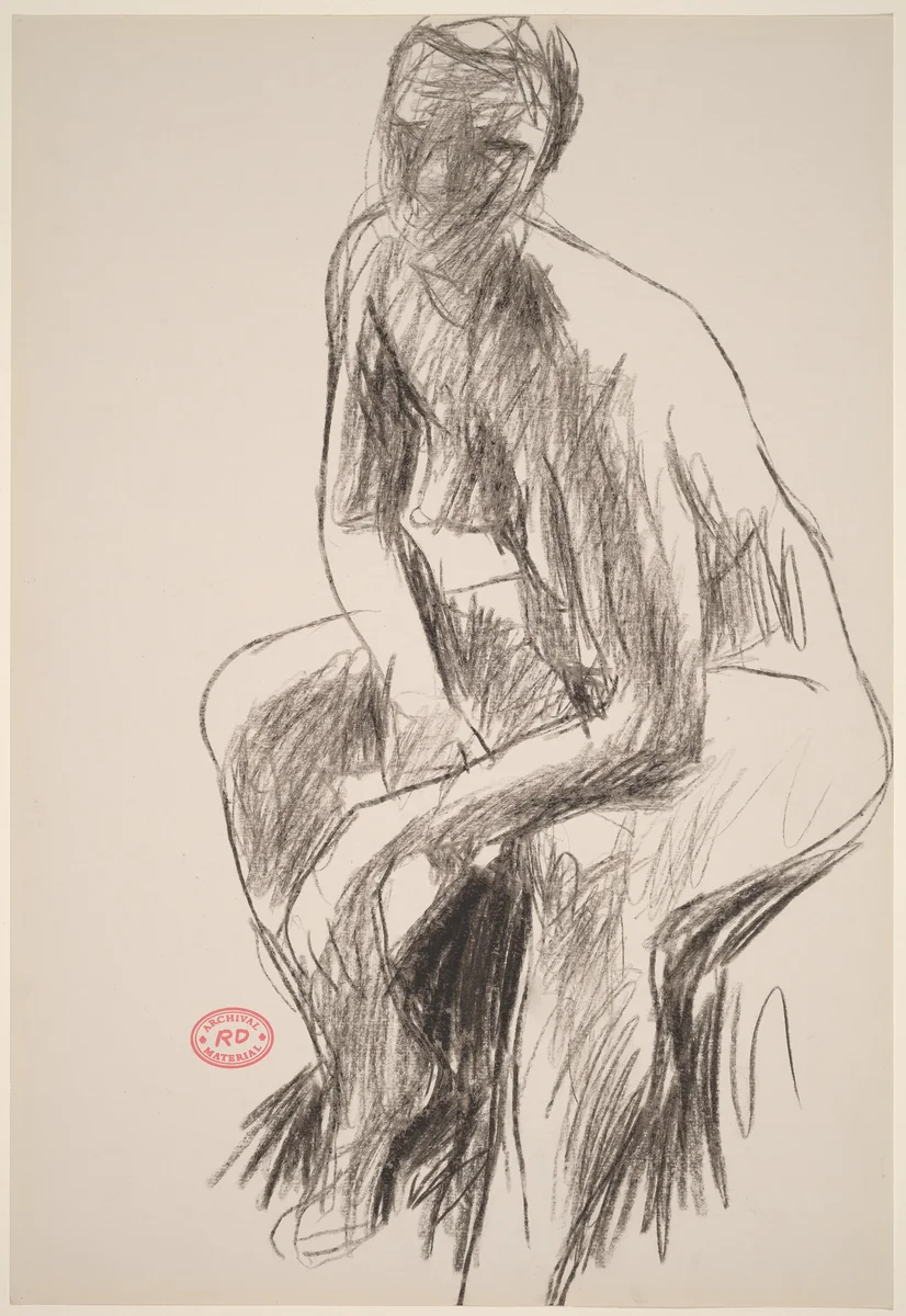 Untitled [seated female nude leaning forward] by Richard Diebenkorn, drawing, 1955-1967