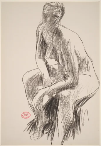 Untitled [seated female nude leaning forward] by Richard Diebenkorn, drawing, 1955-1967