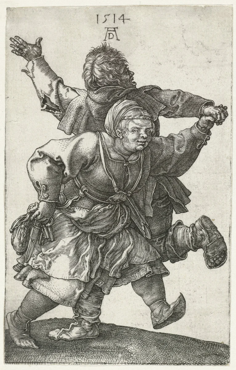 Dansend boerenpaar by Unknown, print, 1514