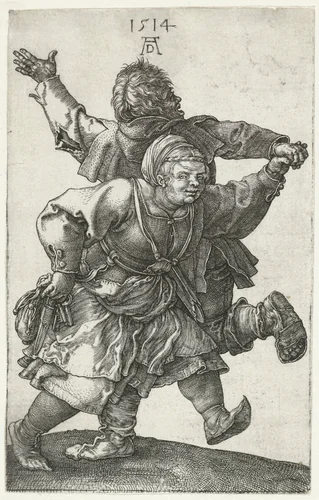 Dansend boerenpaar by Unknown, print, 1514