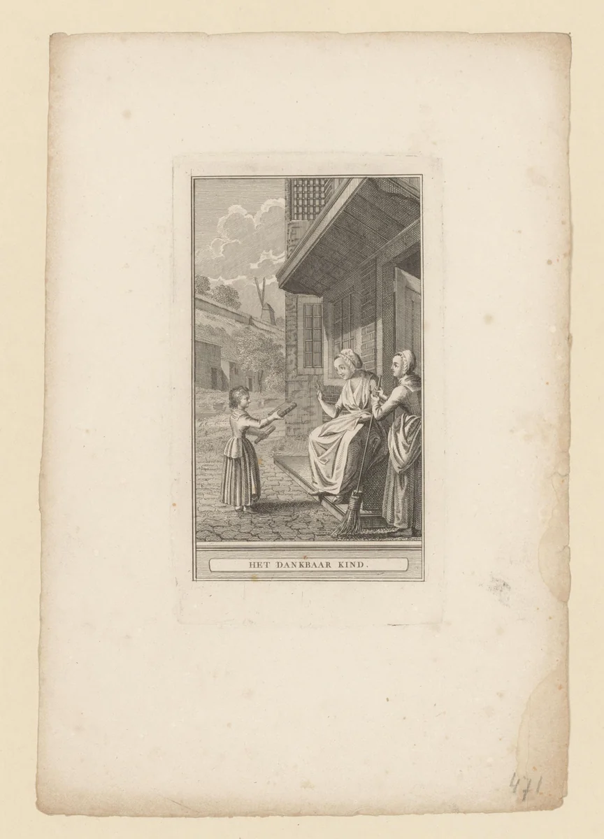 Kind ontvangt een boek van haar moeder by anonymous, print, 1792