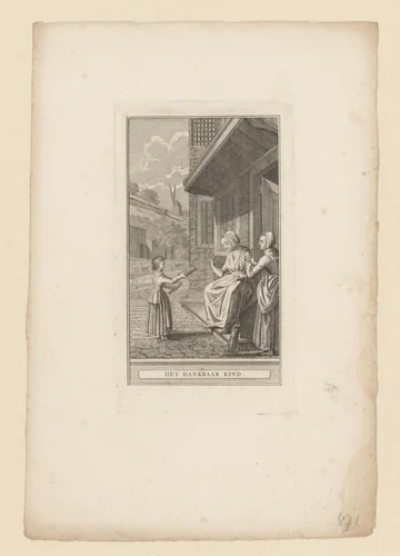 Kind ontvangt een boek van haar moeder by anonymous, print, 1792